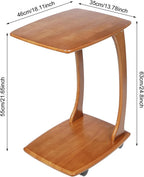 Solid Wood End Table with Rolling Wheels, C Shaped Side Table, TV Tray Table Small Accent Table, Couch Table That Slide Under for Small Space, Living Room, Bedroom or Office (Brown)