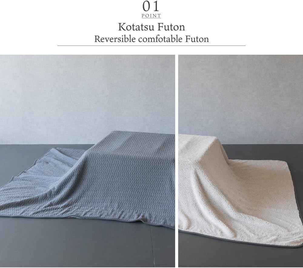 Kotatsu Blanket, Kotatsu Futon, Reversible 100% Polyester Fabric Material, Home and Living, Blanket for kotatsu Heater… (Dark Gray, Square)