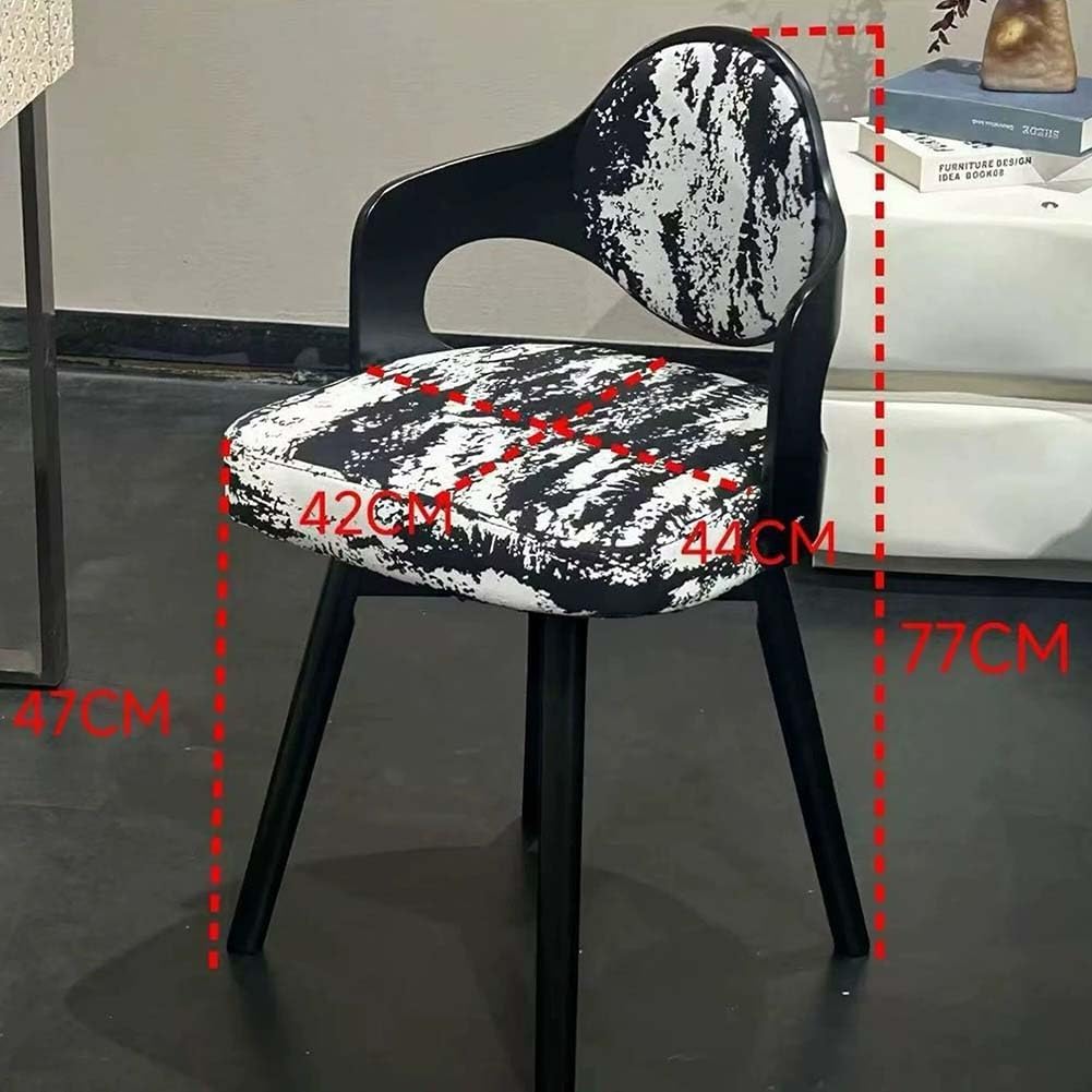 Etlegor Retro Wood Swivel Vanity Chair with Back, Square Makeup Chair, Upholstered Accent Armchair Solid Wooden Chair Legs for Home/Office/Bedroom(Black-A)