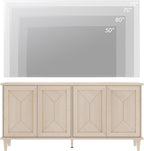 WAMPAT 65-inch Handcrafted Patchwork Decorative Buffet Cabinet with Pop-Up Design Doors,Full Unit Modern Farmhouse Accent Credenza for Coffee Bar, Kitchen, and Living Room,Beige Light Oak