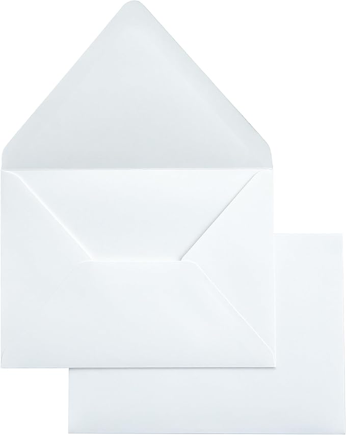 PONATIA 50PCS A7 Euro Flap Envelopes, 5.25 x 7.25'' White Envelopes for Weddings Invitations, Photos, Postcards, Greeting Cards, Christmas Gift Cards, Acrylic Mailing (White (No Liner)
