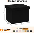 Folding Storage Ottoman, 16.5" Rectangular Footstool with Padded Tufted Lid, Collapsible Storage Footrest for Small Space, Living Room, Bedroom, Dorm, Black