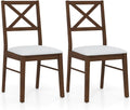 COSTWAY Wood Dining Chairs Set of 2, Upholstered Farmhouse Modern Dining Room Chairs with Backrest and 400LBS Capacity for Kitchen (Brown)