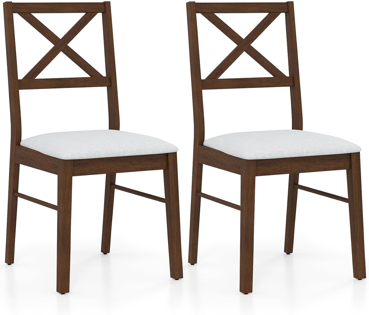 COSTWAY Wood Dining Chairs Set of 2, Upholstered Farmhouse Modern Dining Room Chairs with Backrest and 400LBS Capacity for Kitchen (Brown)