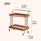 Solid Wood Tv Tray Side Tables with Tempered Glass and Metal Frame,Small Snack End Table with 2-Tier Storage,Modern Rolling Trolley Side Table for Couch,Antique