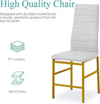 Dining Chairs Set of 4 Kitchen Chairs Armless Side Chair for Livign Room Dinner Chairs Set of 4 with Metal Frame and Legs (White/Gold Pro)