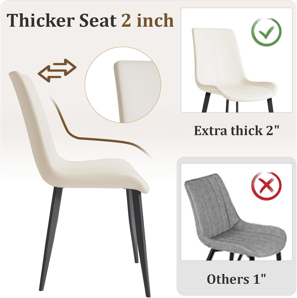 Modern Dining Chairs Set of 4, PU Leather Dining Room Chairs, Upholstered Kitchen Chairs with Ergonomic Backrest & Sturdy Metal Legs, Perfect for Dining Room, Living Room, White