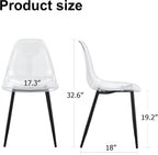 JUFU Acrylic Dining Chairs Set of 4, Modern Clear Chairs with Transparent Seat, Ergonomic Acrylic Side Chairs with Black Metal Legs for Dining Room, Kitchen, Living Room