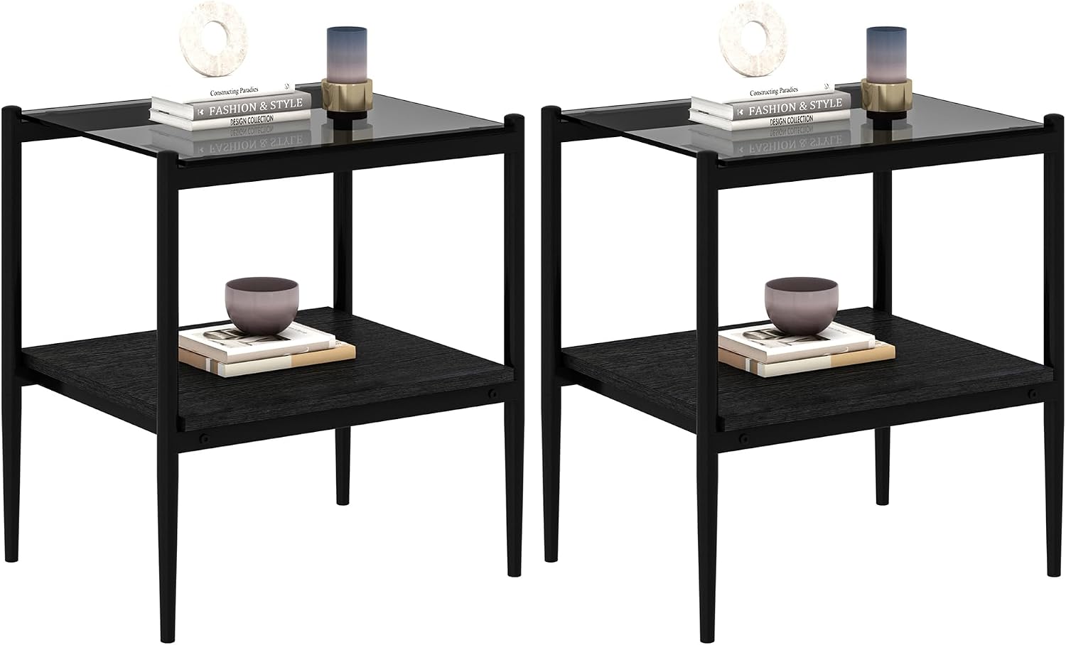 Glass end Table Set of 2,Living Room Glass Side Table,Glass Bedside Table,Suitable for Living Room, Bedroom