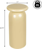 JONATHAN Y Miles Modern 22.75" Glossy Almond Metal Round Drink Table with Cylinder Mushroom Pedestal, Small Accent Side Table for Living Room and Bedroom, Minimalist Martini Cocktail Table END1008C