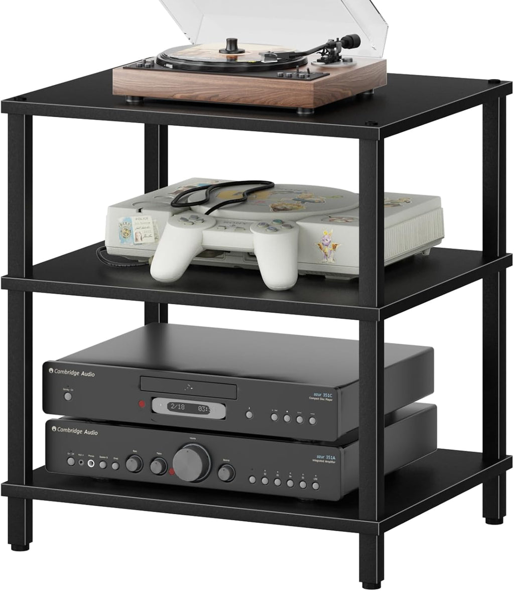 LELELINKY 3-Tier AV Media Player Stand, Stereo Cabinet, Modern Stereo Cabine,Game Console Shelf,Wooden TV Stand,Multifunctional Entertainment Center, Suitable for Home, Conference Room, Black