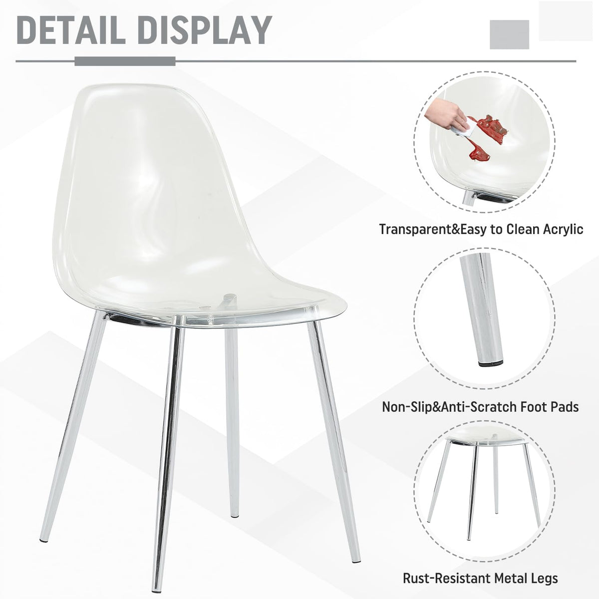 Round Dining Table Set for 4, 39" Clear Tempered Glass Table with Sliver Metal Legs and 4 Transparent Acrylic Chairs, Compact Modern Kitchen Table Set for Small Space Dining Room (Sliver)
