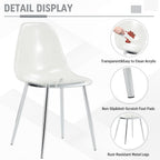 Round Dining Table Set for 6, 47" Clear Tempered Glass Table with Sliver Metal Legs and 6 Transparent Acrylic Chairs, Compact Modern Kitchen Table Set for Small Space Dining Room (Sliver)