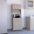 Della 60 Kitchen Pantry with Countertop, Closed & Open Storage -Light Gray