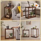 Rolling Wooden End Table with Wheels, Multifunctional 2 Tier Storage Nightstand for Bedroom and Living Room, Perfect for Small Spaces