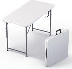 4 Feet Foldable Table Adjustable Height with Built in Handle, Steel Legs | 4FT Heavy Duty Portable | Perfect for Party Dining Wedding Events Picnic Indoor Outdoor Camping Utility Folding - 4 Foot