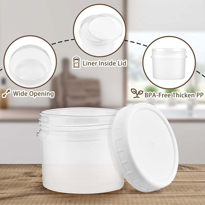 TUZAZO 5 Oz Food Storage Containers with Screw Lids, 12-Count BPA Free Small Snack Plastic Freezer Container for Sauce, Jam and Puree, Reusable Plastic Ice Cream Containers