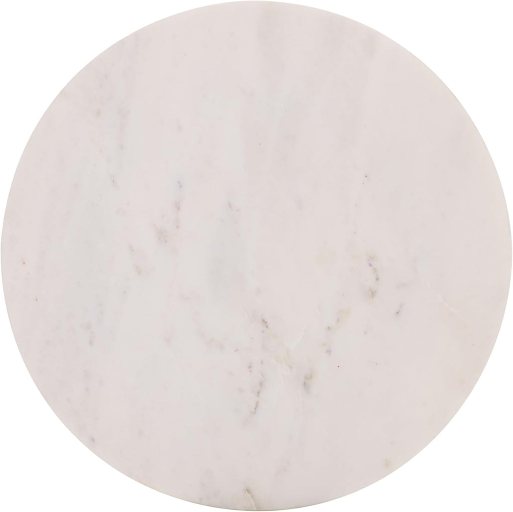 SAFAVIEH Home Collection - Paulon Round Side Table with White Marble Top & Cream Fluted Glass Base, Fully Assembled (ACC3216A)