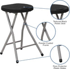 Flash Furniture Micah Foldable Stool with Black Plastic Seat and Titanium Gray Frame | Lightweight, Compact, Easy Storage, Indoor Use
