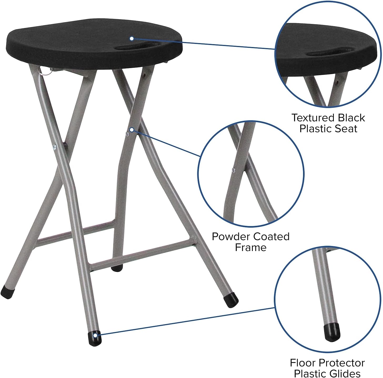 Flash Furniture Micah Foldable Stool with Black Plastic Seat and Titanium Gray Frame | Lightweight, Compact, Easy Storage, Indoor Use