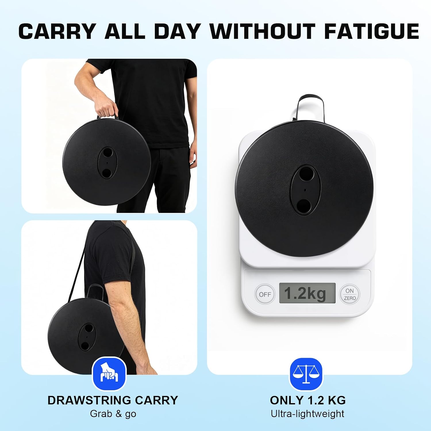 DecBeLiv Square Collapsible Stool with Carry Bag, 485 lbs Heavy Duty Retractable Folding Stool, Quick Telescoping Portable Seat for Adults for Camping Hiking Fishing BBQ Gardening Travel (Black)