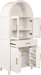 71" Tall Arched Kitchen Pantry Cabinet, Farmhouse Pantry Cabinet with Glass Door & 6 Internal Storage Racks, Adjustable Shelves Storage Cabinets for Kitchen, Living Room, Dining Room, Bathroom