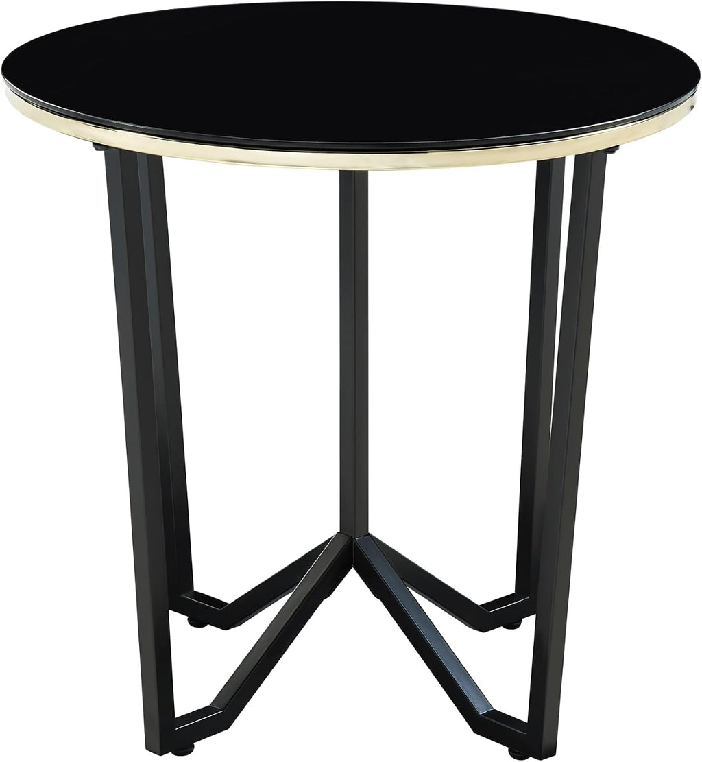 3pc Round Coffee and End Tables Set Black Tempered Glass Top Metal Frame | Includes 1 cocktail table and 2 end tables with black tempered glass tops