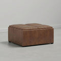 SIMPLIHOME Avalon Coffee Table Storage Ottoman - 35 inch Wide Upholstered Vegan Leather Square Storage Ottoman in Distressed Pecan Brown, Contemporary Ottoman for Living Room with Serving Trays