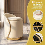 Luxury Vanity Stool with Storage, 360° Swivel Vanity Chair with Back, 400lbs Round Ottoman Leather Makeup Vanity Stool, Dressing Table Seat for Bedroom Bathroom Dressing Room (Beige- B)