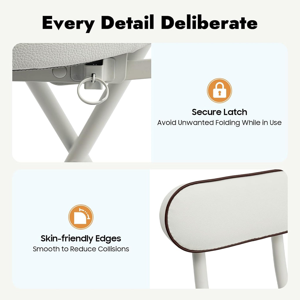 2PCS Folding Stool Cushioned Padded Folding Stool with 275.6lbs Capacity Foldable Bar Stool Portable Stool Chair with Back for Kitchen Living Room Garden Camping Fishing (White)