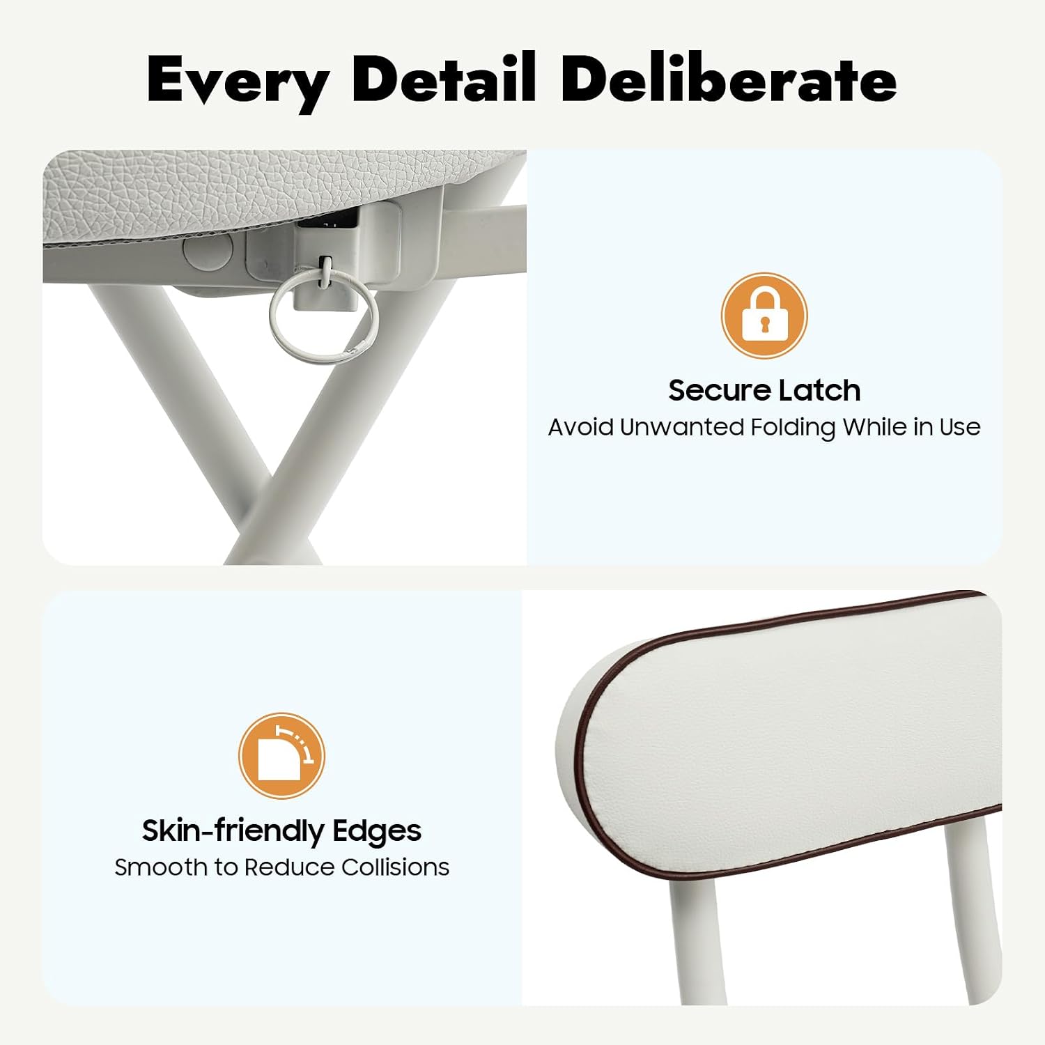 2PCS Folding Stool Cushioned Padded Folding Stool with 275.6lbs Capacity Foldable Bar Stool Portable Stool Chair with Back for Kitchen Living Room Garden Camping Fishing (White)