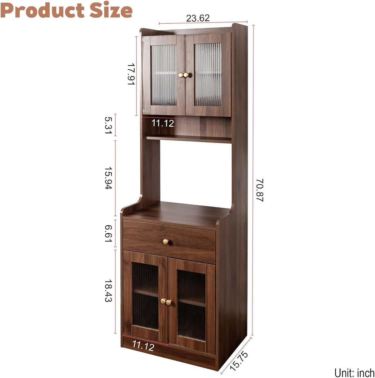 Anwick 71" Kitchen Hutch Pantry Cabinet, Farmhouse Coffee Bar Storage Cabinet with Microwave Stand, Adjustable Shelves, Freestanding Buffet Sideboard Cupboard w/Doors & Drawers