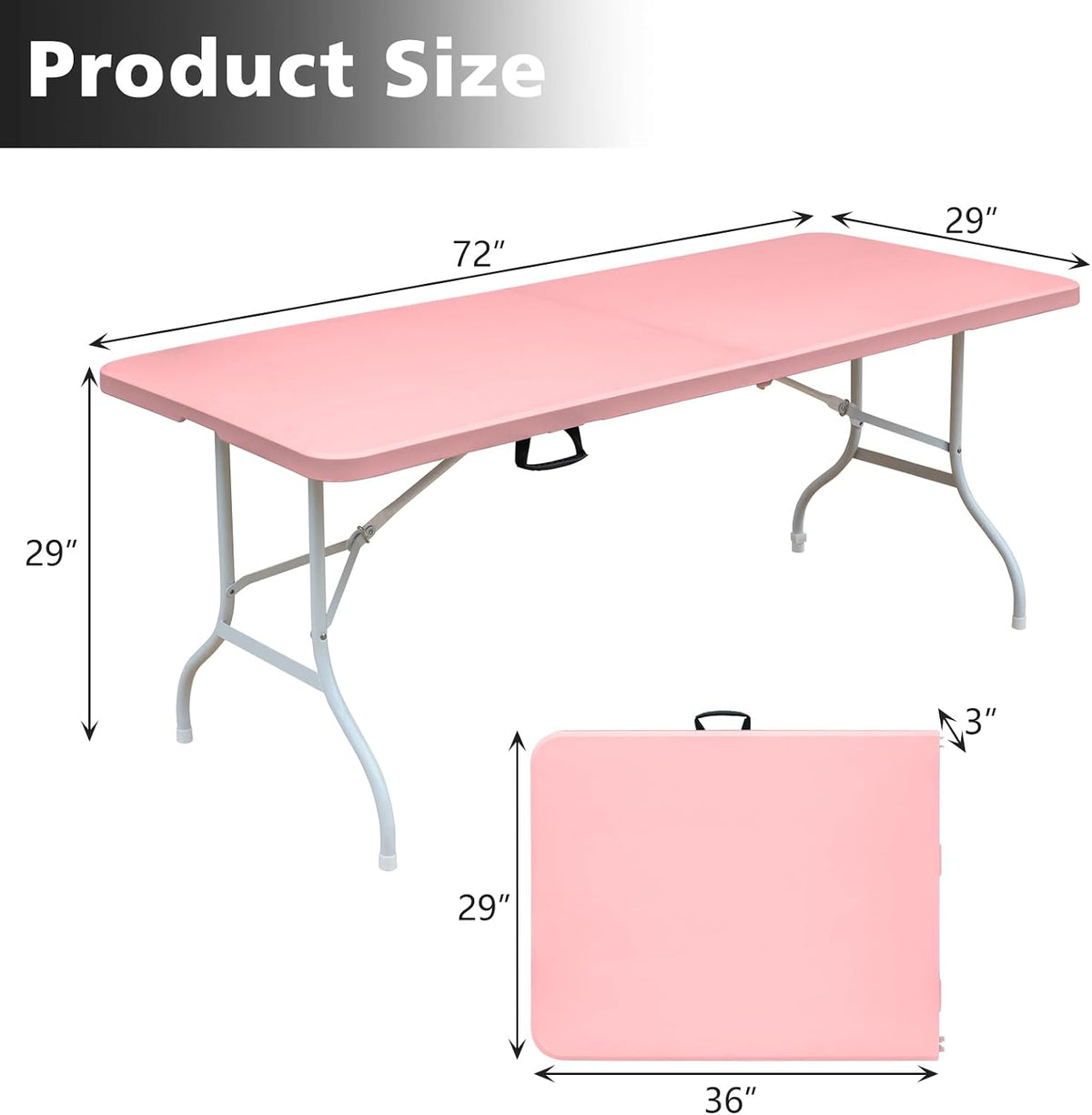 Portable 6Ft Plastic Folding Table, Heavy Duty 6ft Fold-in-Half Table with Carrying Handle, 6' Folding Utility Foldable Table for Picnic Party Camping Kitchen, Indoor/Outdoor (White)