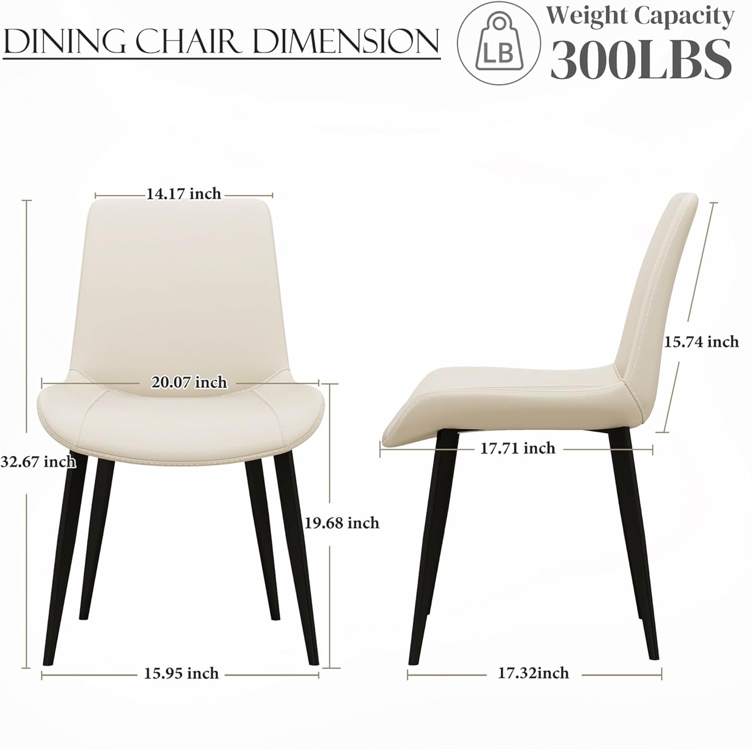 Modern Dining Chairs Set of 4, PU Leather Upholstered Dinner Chairs with Sturdy Metal Legs and Comfort Backrest, Armless Accent Side Chairs for Home Kitchen, Living Room (Light Beige)