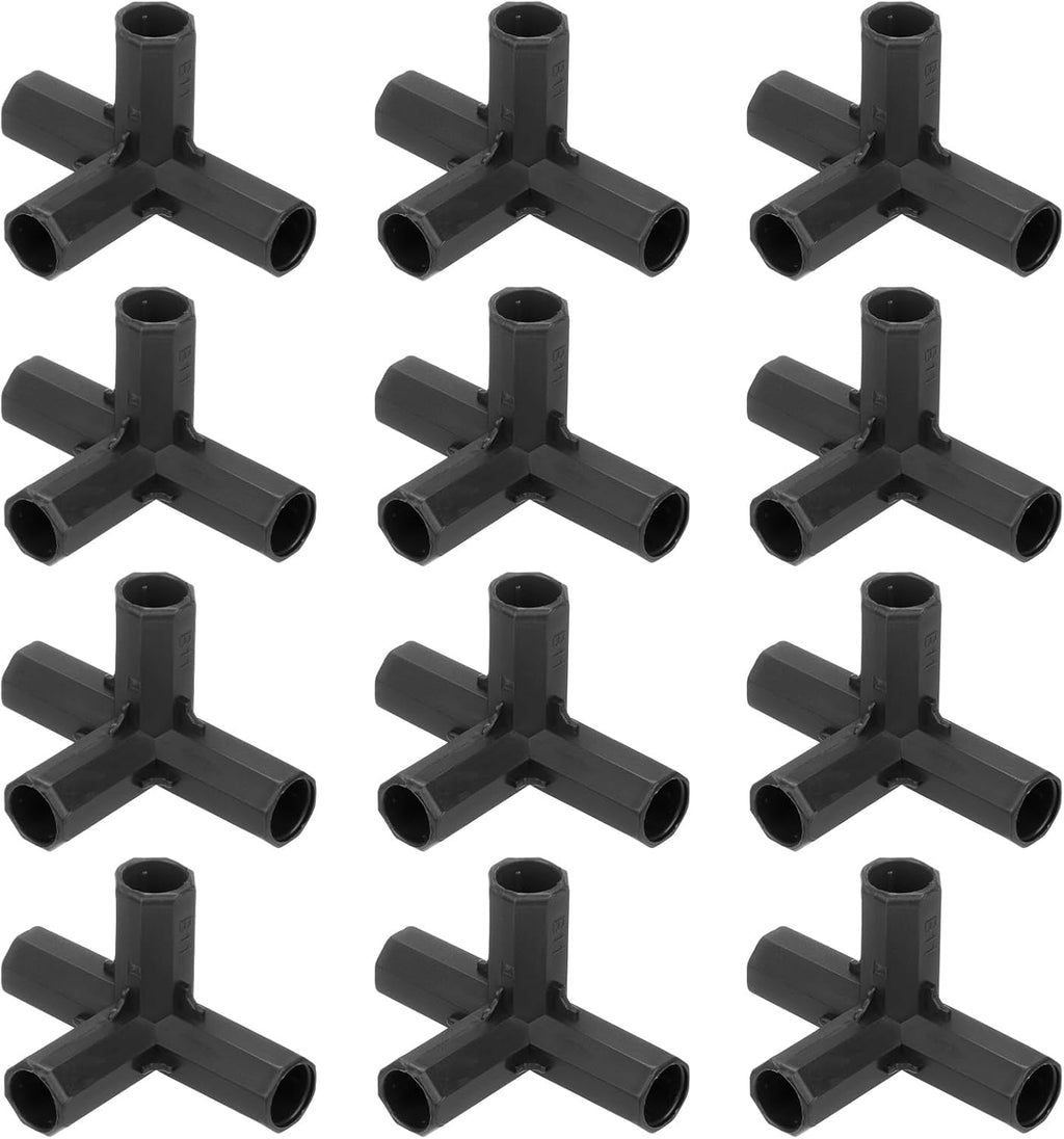 12 Pcs 11mm Greenhouse Frame Building Connectors, 4 Way Right Angle Pipe Fitting for Grape Trellis/Sunscreen Shed/Gardening Plant Stakes, Greenhouse Accessories [Black]
