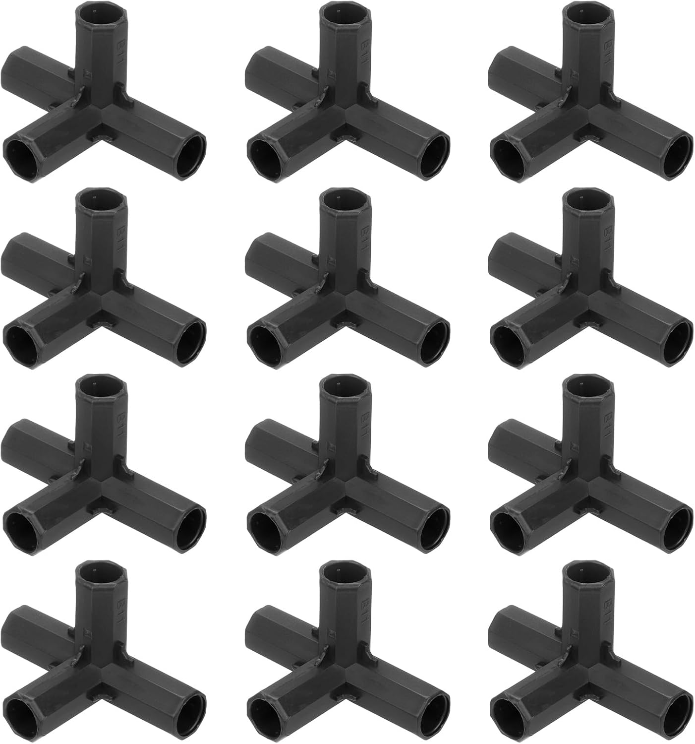 12 Pcs 11mm Greenhouse Frame Building Connectors, 4 Way Right Angle Pipe Fitting for Grape Trellis/Sunscreen Shed/Gardening Plant Stakes, Greenhouse Accessories [Black]