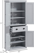 HOMCOM 72" Kitchen Pantry Cabinet Freestanding Tall Storage Cabinet Gray | Traditional Kitchen Pantry, 4 Doors, Drawer, 3 Adjustable Shelves, for Dining Room