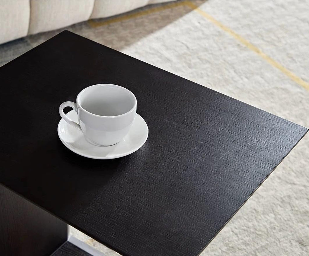 C Shaped End Tables, Solid Wood Side Table, Multipurpose Table for Bedroom, Balcony, Office, and Living Room, 48*38*55cm, Black