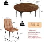HIPIHOM Expandable Folding Dining Table Set, 55-Inch Round to Square Table with 6 Upholstered Chairs, Metal Frame, for Dining Room or Apartment (Round Table + 6 Brown Chairs)