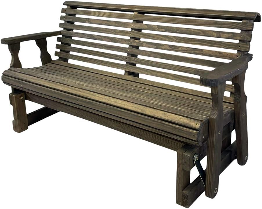 Amish Heavy Duty 800 Lb Roll Back Pressure Treated Porch Glider (4 Foot, Dark Walnut Stain)