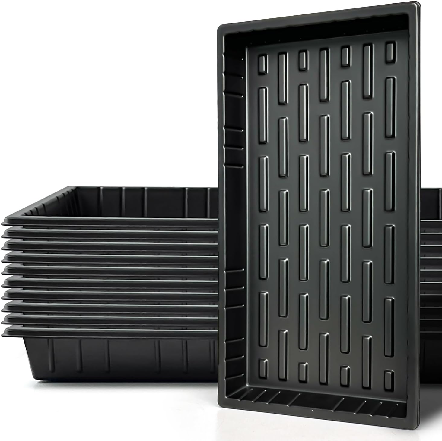 Growing Trays, 1020 Plant Nursery Trays Heavy Duty Seed Starter Flat Seedling Tray for 72/128 Cell Plug Tray Transplant Growing Microgreens (21"×11", 10 Pack, 1.6" Deep, Without Holes)