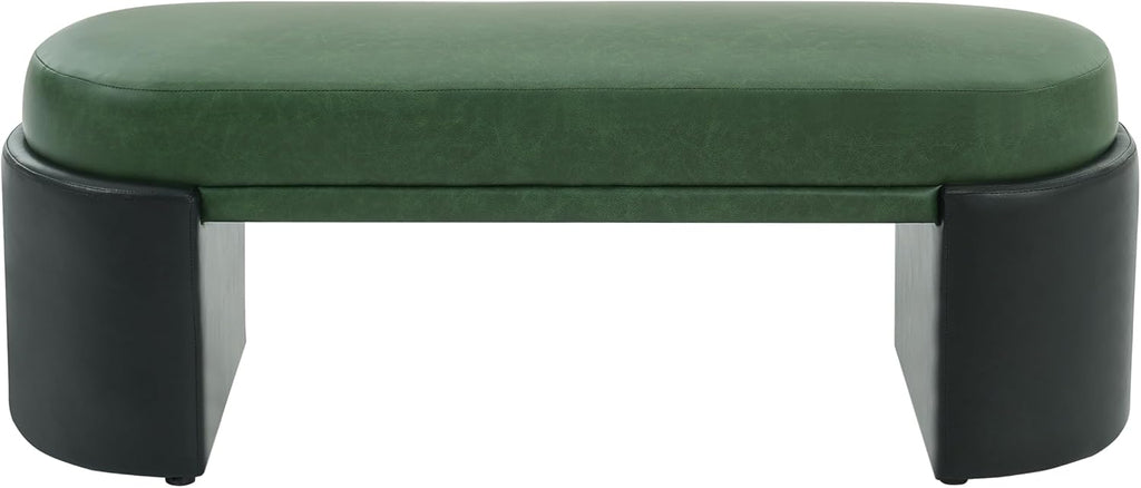 Christopher Knight Home Roland 48" Faux Leather Upholstered Dining Bench, Wooden Entryway Bench, Long Sofa Footstool for Living Room, Bedroom End of Bed Bench, Green+Black