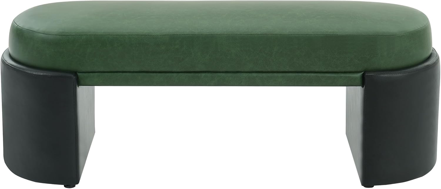 Christopher Knight Home Roland 48" Faux Leather Upholstered Dining Bench, Wooden Entryway Bench, Long Sofa Footstool for Living Room, Bedroom End of Bed Bench, Green+Black