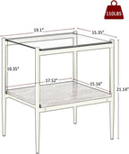 ODUSE-DAILY Coffee Table and End Table 3 Piece Living Room Set, Gold Metal Frame Glass Top End Tables, Square Top Shelf, Sofa or Couch Side Tables, Mesa de Centro para Sala (3 Pcs)