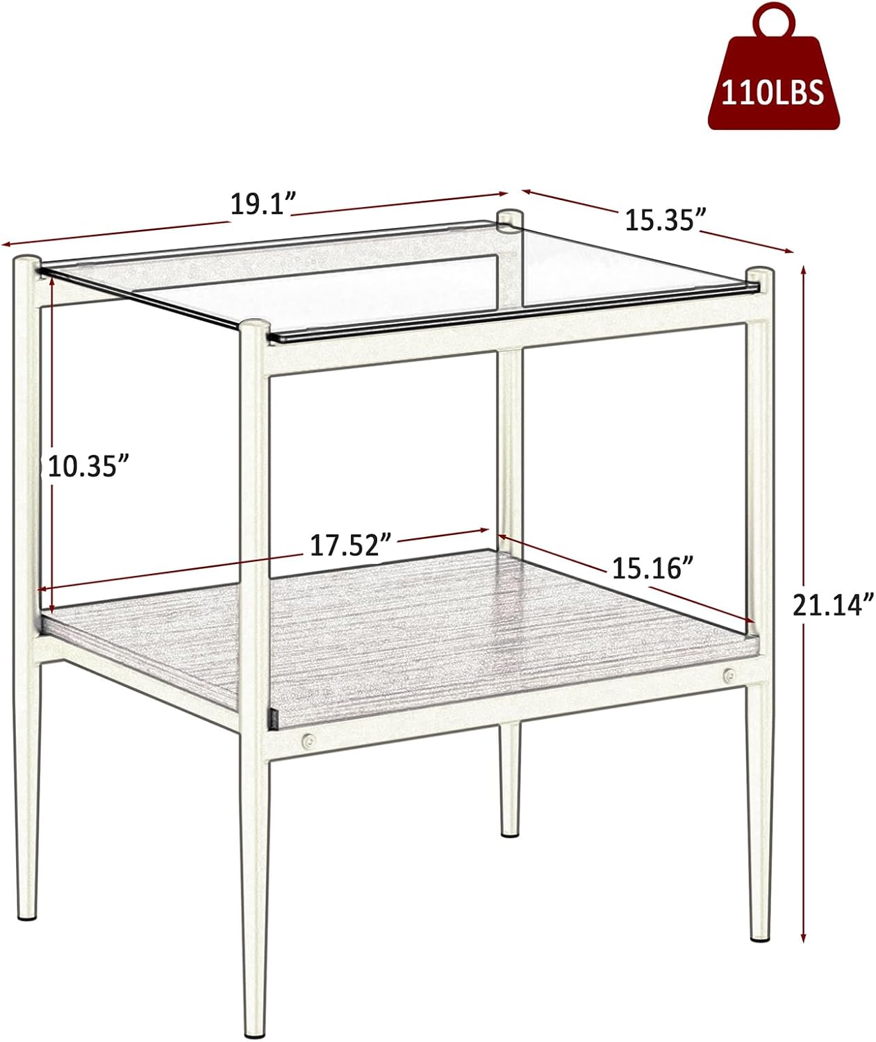 ODUSE-DAILY Coffee Table and End Table 3 Piece Living Room Set, Gold Metal Frame Glass Top End Tables, Square Top Shelf, Sofa or Couch Side Tables, Mesa de Centro para Sala (3 Pcs)