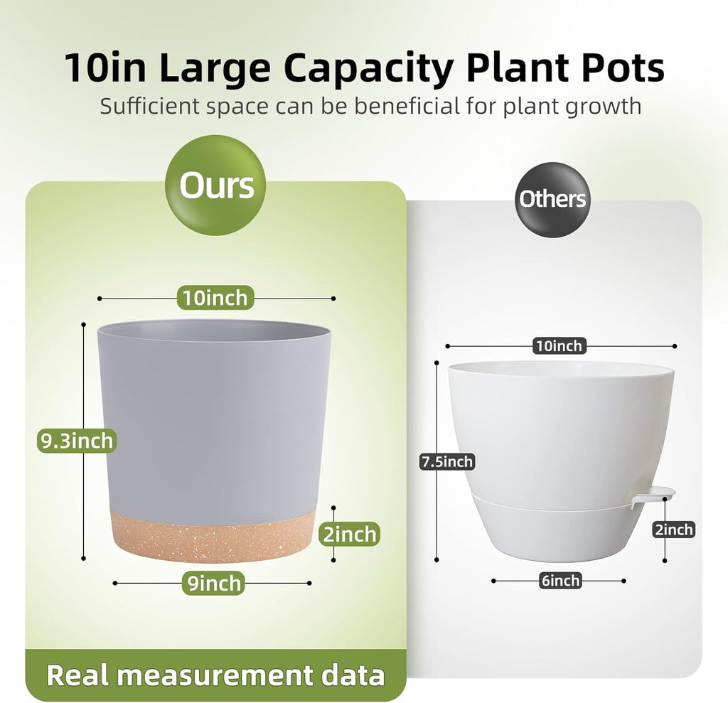 QCQHDU 10 inch Plant Pot, 2 Pack Planters for Indoor Plants with Drainage Holes & Saucer, Outdoor Flower Pots Home Garden Modern Decor