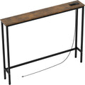 Aduanbang 5.9" Console Table with Outlet – Narrow Sofa Table, Behind Couch Table for Living Room & Hallway, 5.9" x 39.4" x 30", Metal Frame, Rustic Brown
