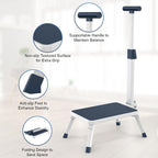 Folding Step Stool, Step Stools with Handle for Elderly Adults | Easy Assmbly, Lightweight Metal Stepping Stool with Adjustable Handrail in Kitchen, Bathroom, Bedroom, 330 Lbs Capacity