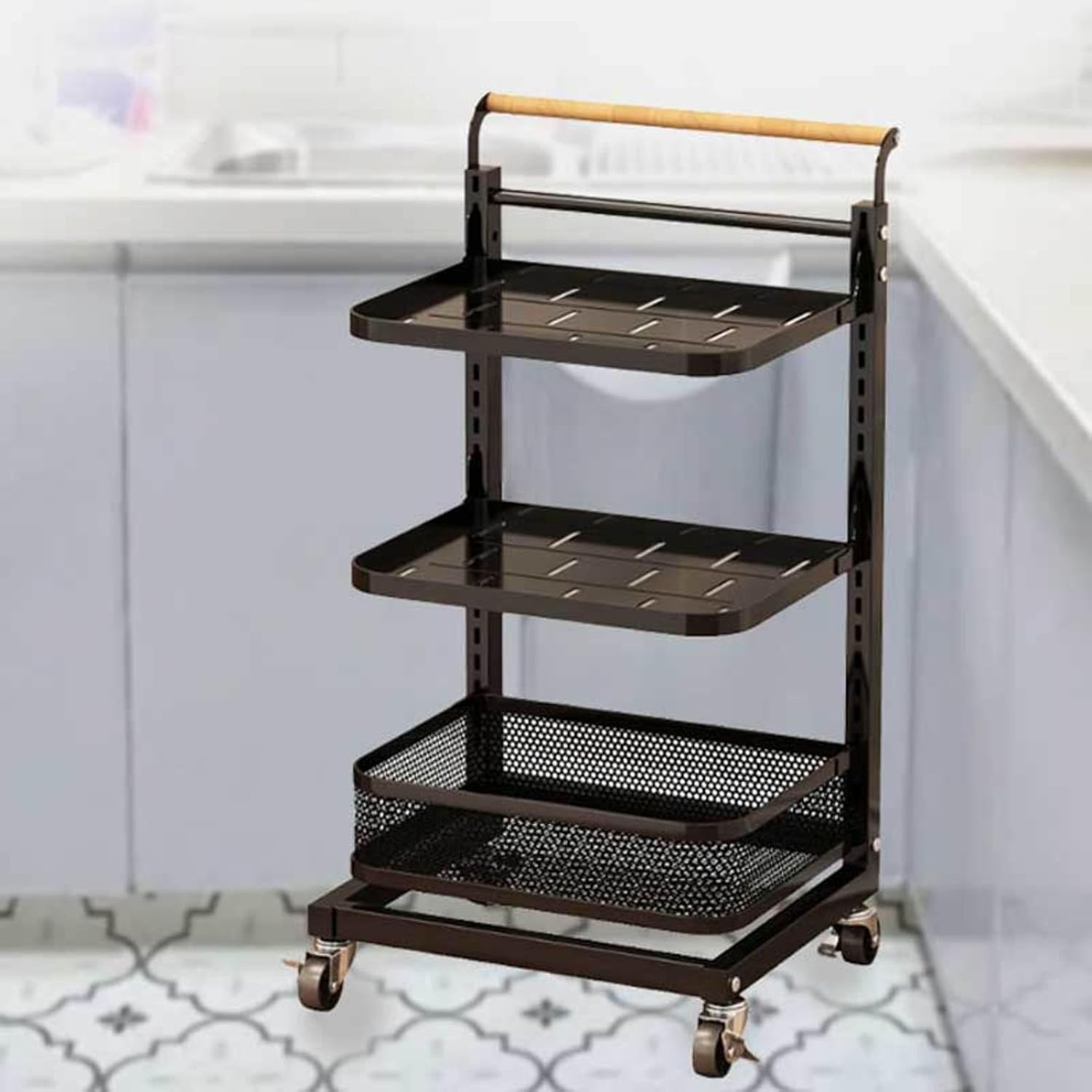 Kitchen Pan Storage Rack with 3 Pan Stands 2 Boards and 1 Basket Cupboard nizer for Hot Saucepans
