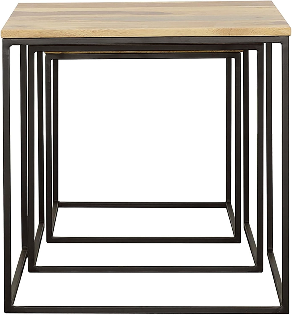 20" Natural Wood Stacking Nesting Tables, Set of Nesting Tables with Slender Metal Legs, Side Tables with Industrial Rustic Fusion for Versatile Home Living Spaces, Brown